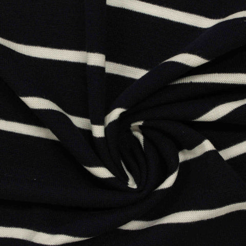 Black Horizontal-Stripe Rib Knit, Polyester, 260 gsm