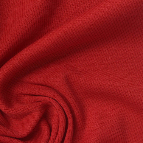 Polyester Viscose Stretch Rib Knit Fabric, 250 gsm, 140 cm — Red