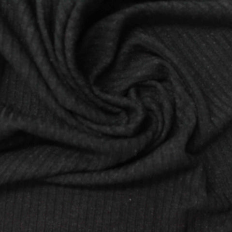 Viscose Polyester Stretch Rib Knit Fabric, 210 gsm, 145 cm — Black