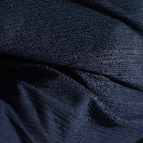 Striped Polyester Viscose Stretch Knit Fabric, 310 gsm, 160 cm — Navy