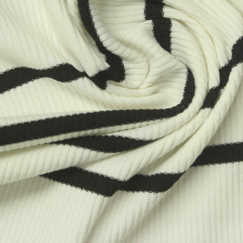 Beige Horizontal-Stripe Rib Knit, Poly-Viscose, 230 gsm
