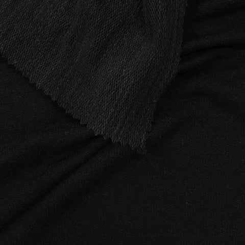 Slub Viscose Cotton Stretch French Terry Fabric, 217 gsm, 175 cm — Black