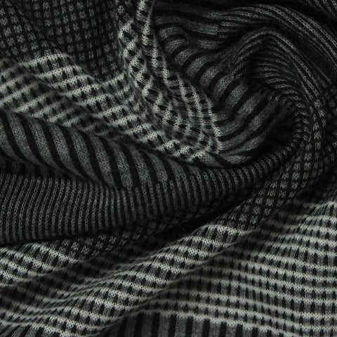Black Horizontal-Stripe Jersey Knit, Poly-Viscose, 130 gsm