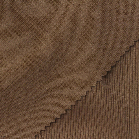 Brown Ribbed Rib Knit, Poly-Cotton