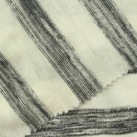 Marled Grey Horizontal-Stripe Chunky Knit, Viscose-Poly, 170 gsm