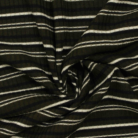 White Horizontal-Stripe Rib Knit, Polyester, 210 gsm