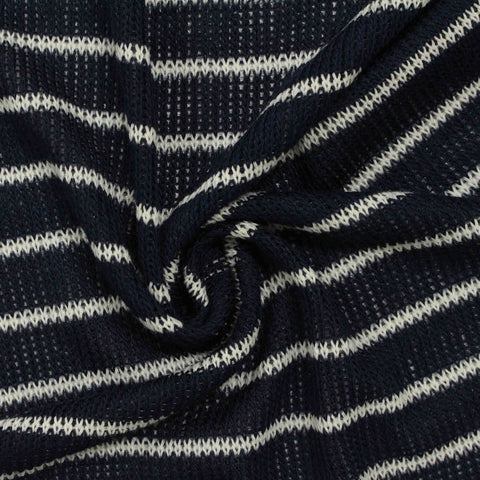 White Horizontal-Stripe Chunky Knit, Poly-Viscose, 144 gsm