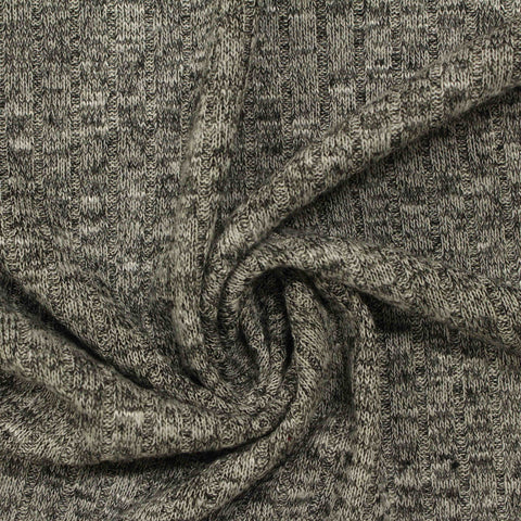 Heathered Grey Marl Rib Knit, Poly-Viscose, 210 gsm