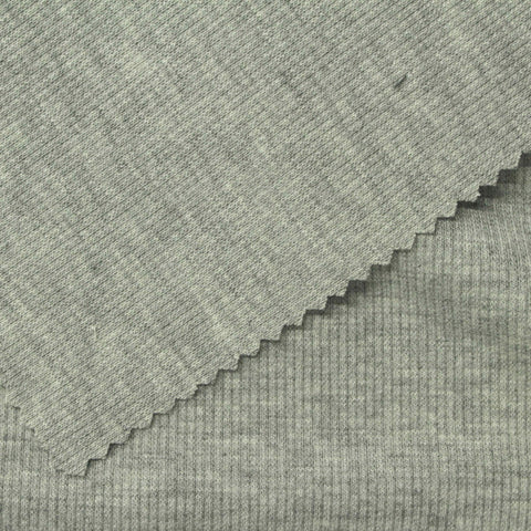 Grey Heather Rib Knit, Poly-Viscose, 258 gsm