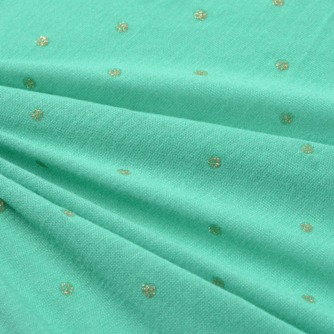 Turquoise Polka-Dot Jersey Knit, Poly-Viscose