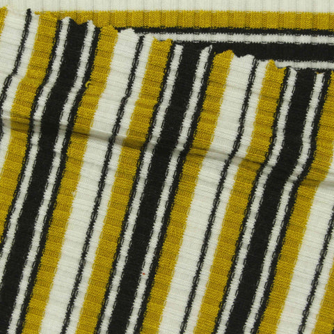 White Stripes Rib Knit, Poly-Viscose