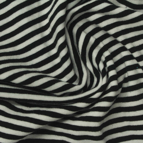 Black Horizontal-Stripe Jersey Knit, Cotton, 230 gsm