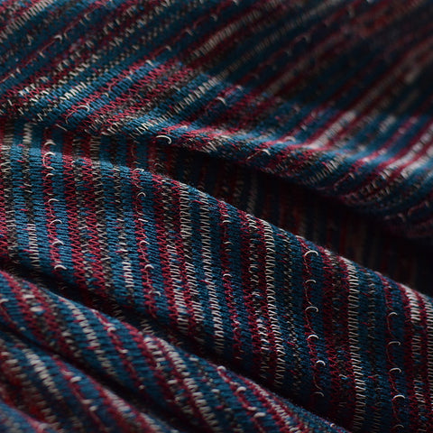 Blue Horizontal-Stripe Chunky Knit, Poly-Cotton, 90 gsm
