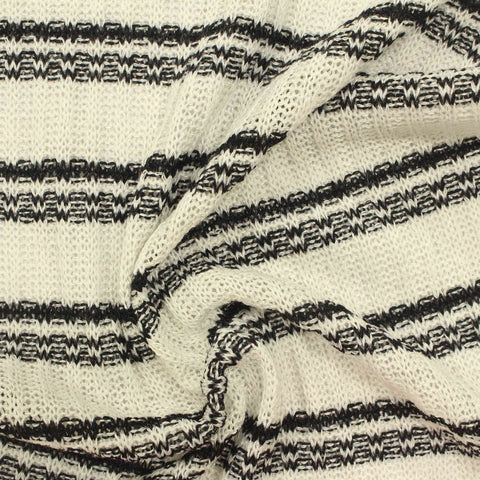 Black Horizontal-Stripe Rib Knit, Poly-Viscose, 179 gsm