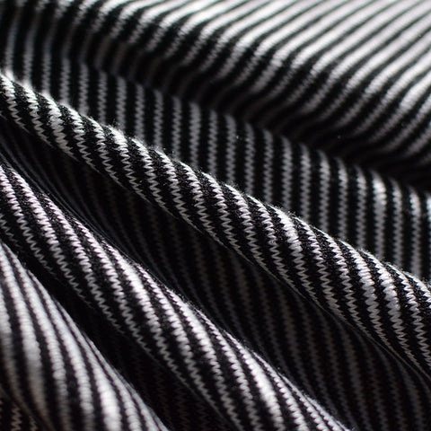 Black Horizontal-Stripe Rib Knit, Poly-Viscose, 130 gsm