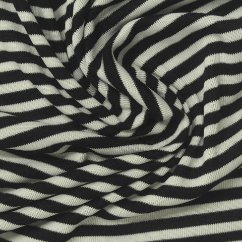 Black Horizontal-Stripe Rib Knit, Viscose-Poly, 161 gsm