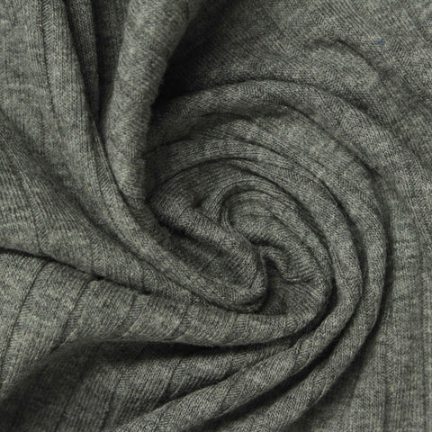 Grey Heathered-Marl Rib Knit, Viscose, 182 gsm