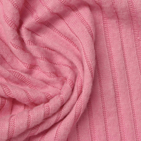 Brushed Polyester Stretch Rib Knit Fabric, 245 gsm — Pink