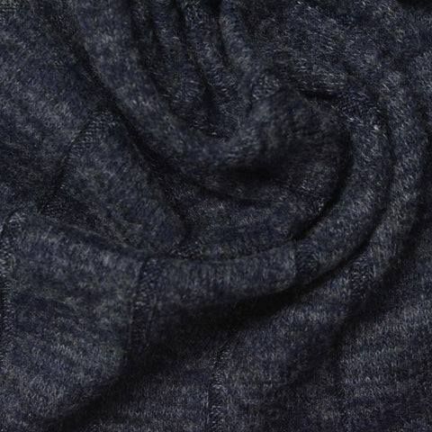 Dark Blue Marl Rib Knit, Viscose-Poly, 300 gsm