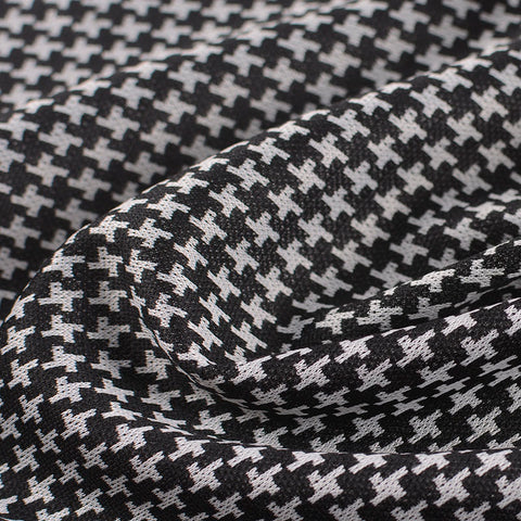 Black Houndstooth Interlock Knit, Polyester, 135 gsm