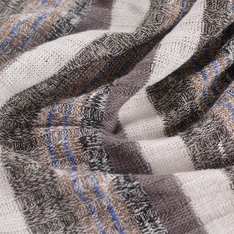 Cream Horizontal-Stripe Rib Knit, Poly-Viscose, 182 gsm