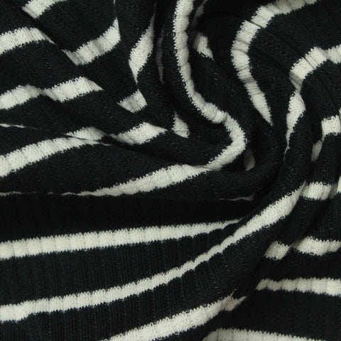 Black Horizontal-Stripe Rib Knit, 200 gsm