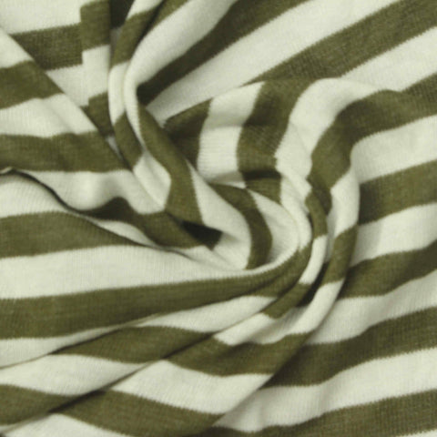 Olive Horizontal-Stripe Jersey Knit, Viscose-Poly