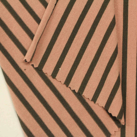 Olive Vertical-Stripe Jersey Knit, Poly-Viscose