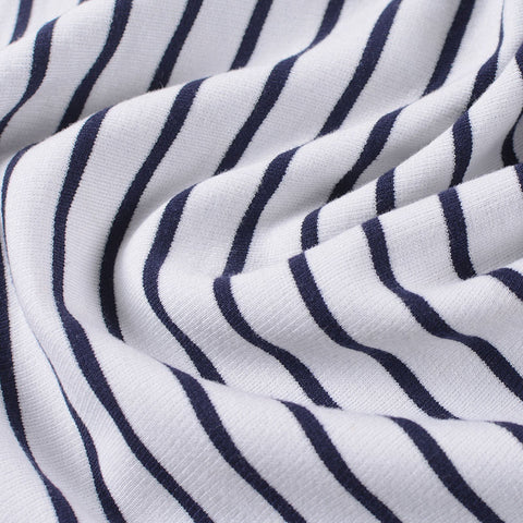 Navy Horizontal-Stripe Ponte Knit, Poly-Viscose, 325 gsm