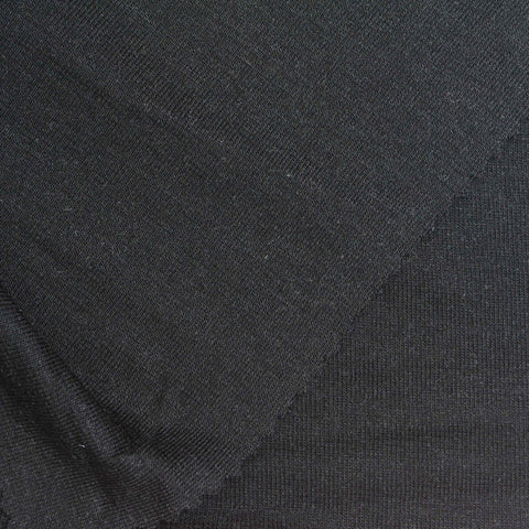 Modal Wool Stretch Rib Knit Fabric, 160 gsm, 150 cm — Black
