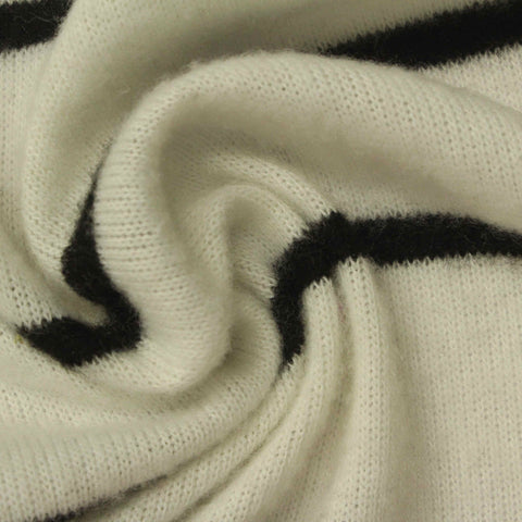 Black Horizontal-Stripe Chunky Knit, Poly-Viscose, 190 gsm