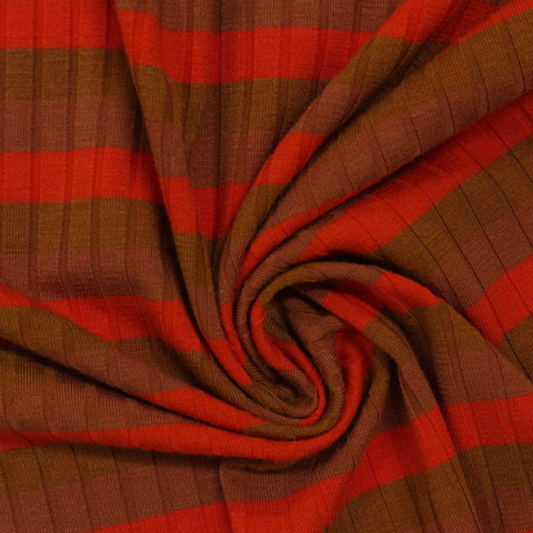 Red Horizontal-Stripe Rib Knit, Poly-Viscose, 230 gsm, 120 cm