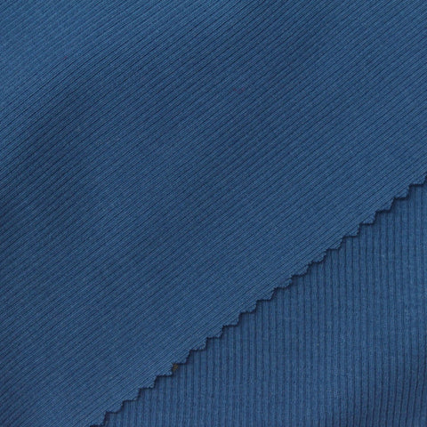 Blue Ribbed Rib Knit, Cotton-Poly