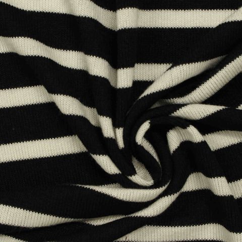 Black Horizontal-Stripe Jersey Knit, Viscose-Poly, 210 gsm, 145 cm