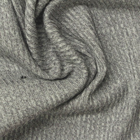 Grey Heathered-Marl Rib Knit, Viscose-Poly, 200 gsm