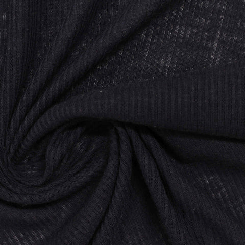 Polyester Linen Rib Knit Fabric, 125 gsm, 165 cm — Black