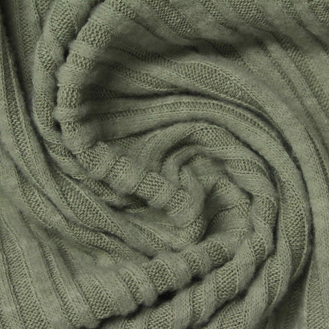 Brushed Polyester Viscose Stretch Rib Knit Fabric, 268 gsm, 157 cm — Green