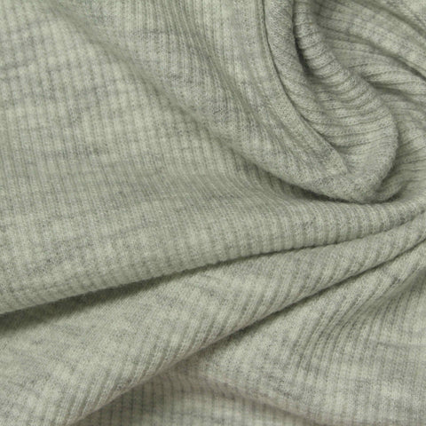 Light Grey Marl Rib Knit, Poly-Cotton, 270 gsm