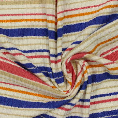 Blue Horizontal-Stripe Rib Knit, Viscose, 180 gsm