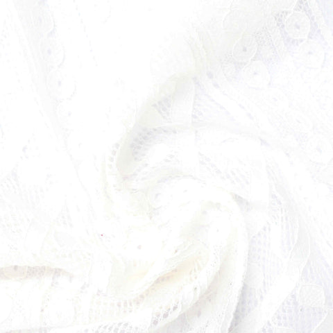 Jacquard Nylon Viscose Stretch Lace Fabric, 120 gsm — White