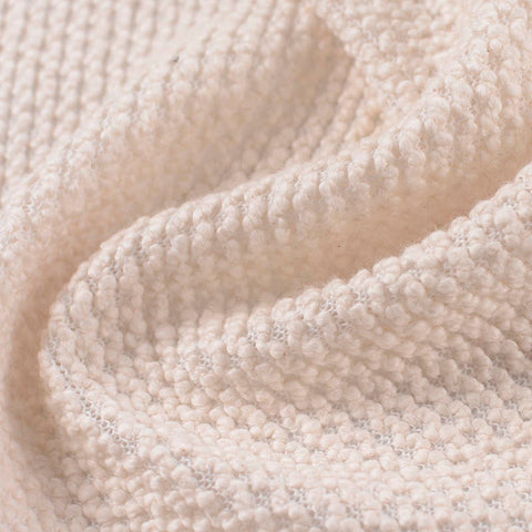 Striped Cotton Polyester Chunky Knit Fabric, 390 gsm, 160 cm — White