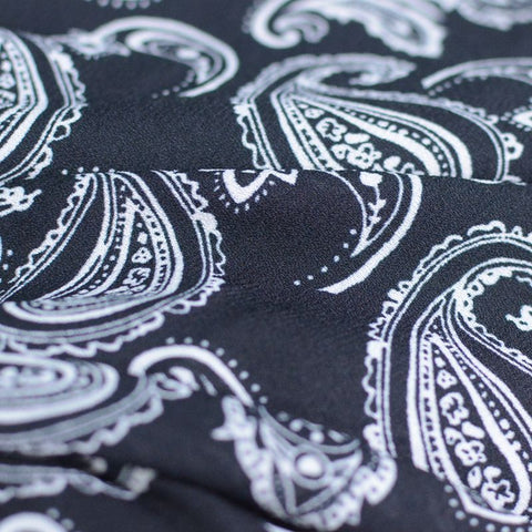 Black Paisley Linen-Look, Polyester, 115 gsm