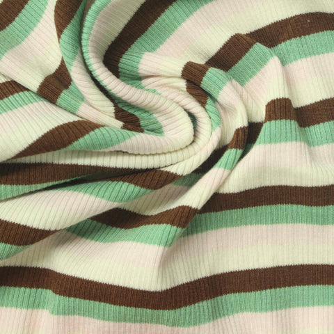 Brown Horizontal-Stripe Rib Knit, Cotton-Viscose