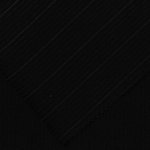 Polyester Viscose Stretch Rib Knit Fabric, 235 gsm, 147 cm — Black