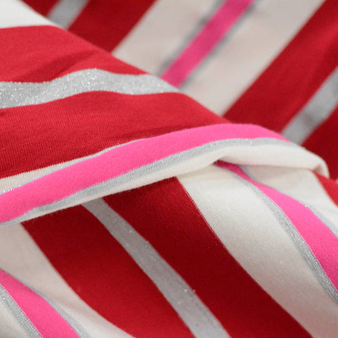 Red Glitter-Stripe Jersey Knit, Cotton