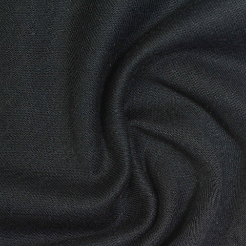 Brushed Polyester Cotton French Terry Fabric, 265 gsm, 180 cm — Black