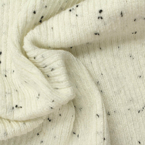 Cream Marl Rib Knit, Viscose-Poly, 466 gsm