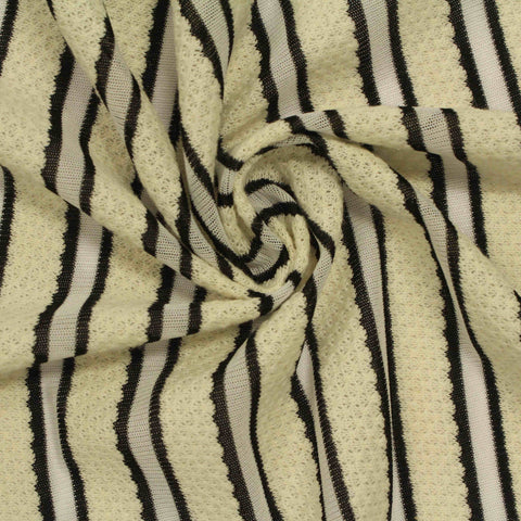 Cream Vertical-Stripe Mesh, Cotton-Poly
