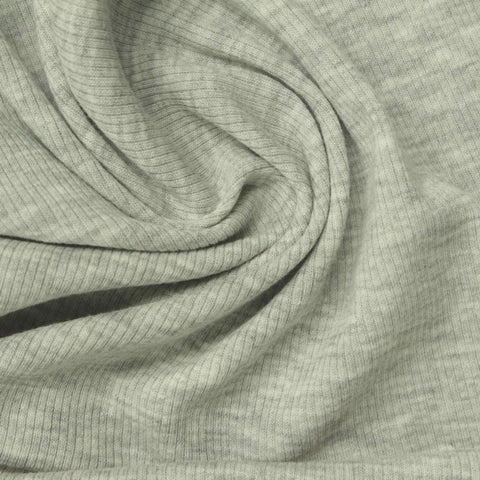 Light Grey Heathered-Marl Rib Knit, Cotton-Poly, 160 gsm
