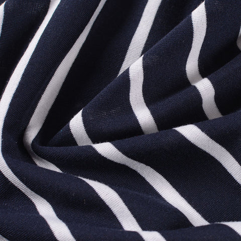 Navy Stripe Jersey Knit, Poly-Viscose, 136 gsm
